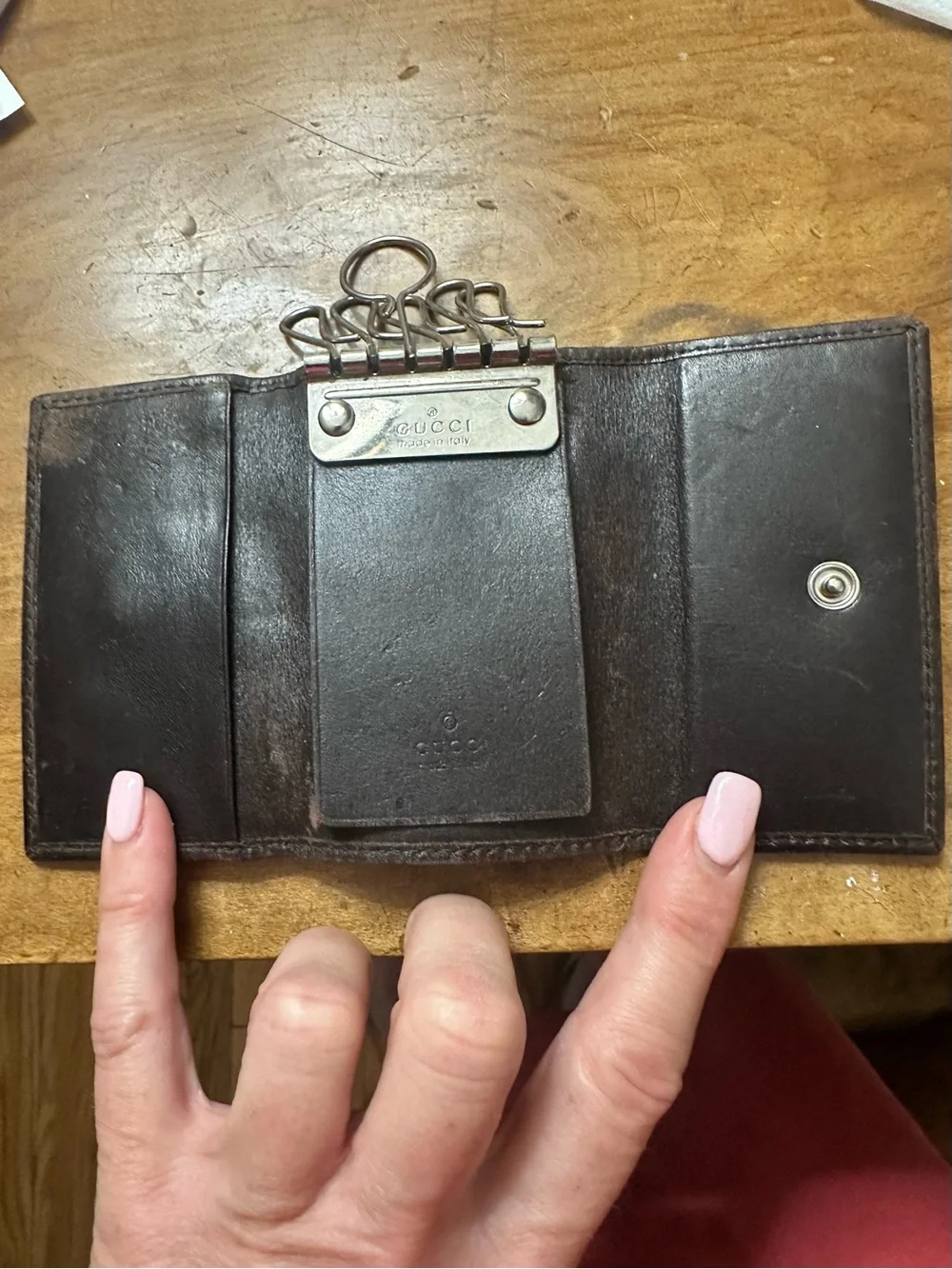 Gucci Brown Monogram Canvas Key & Card Holder with Green-Red Trim